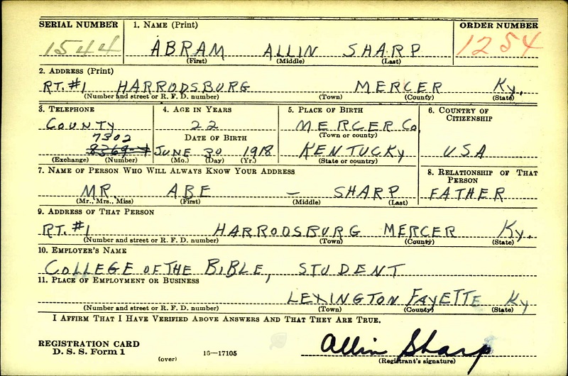 Abram Allin Sharp WW2 Draft Registration