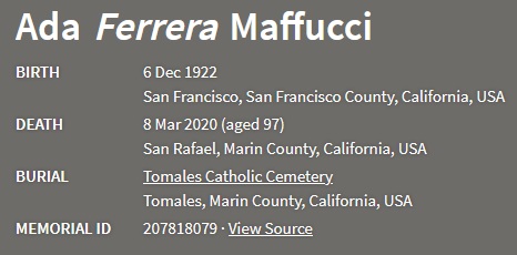 Ada Ferrera Maffucci Cemetery Record
