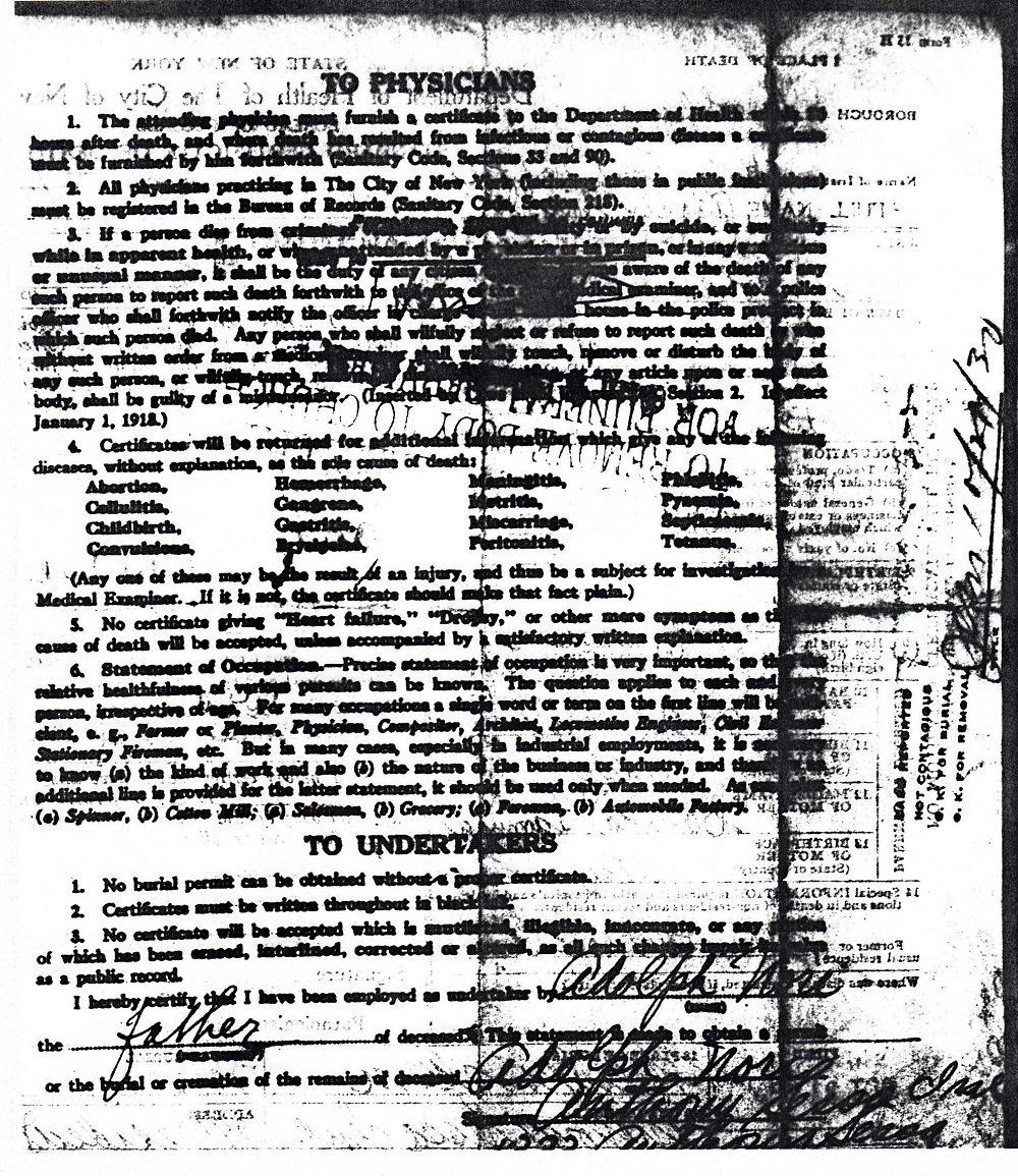 Adolph Nori Jr. Death Certificate