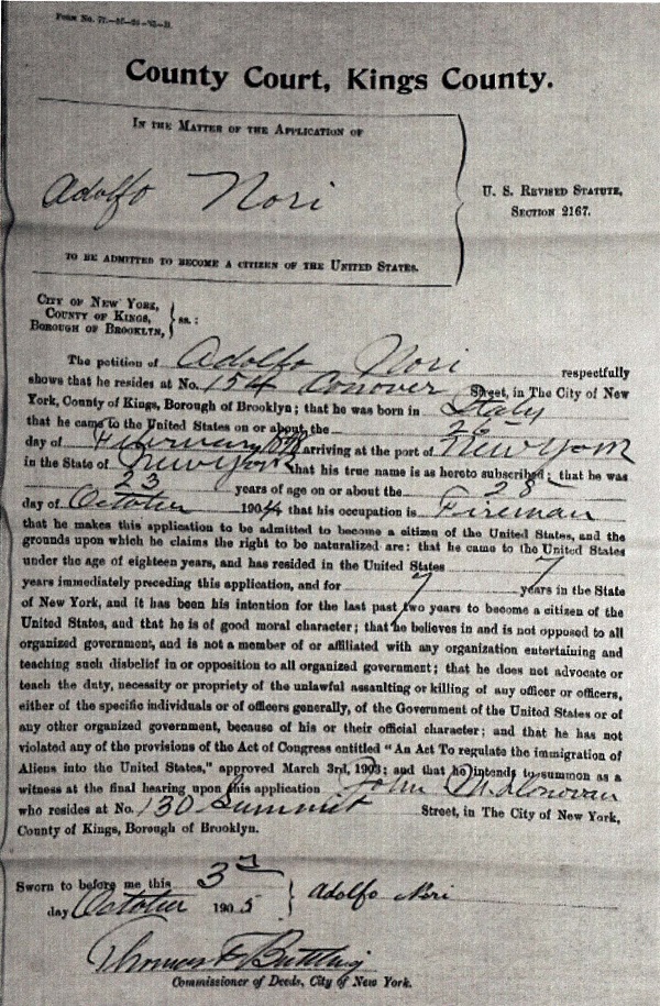 Adolph Nori Naturalization Record