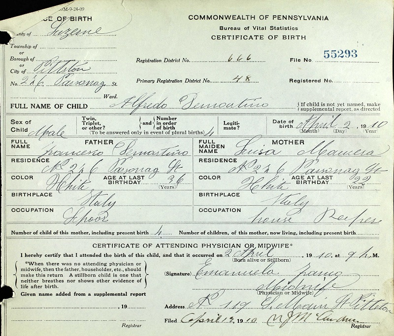 Alfredo DeMartino Birth Certificate