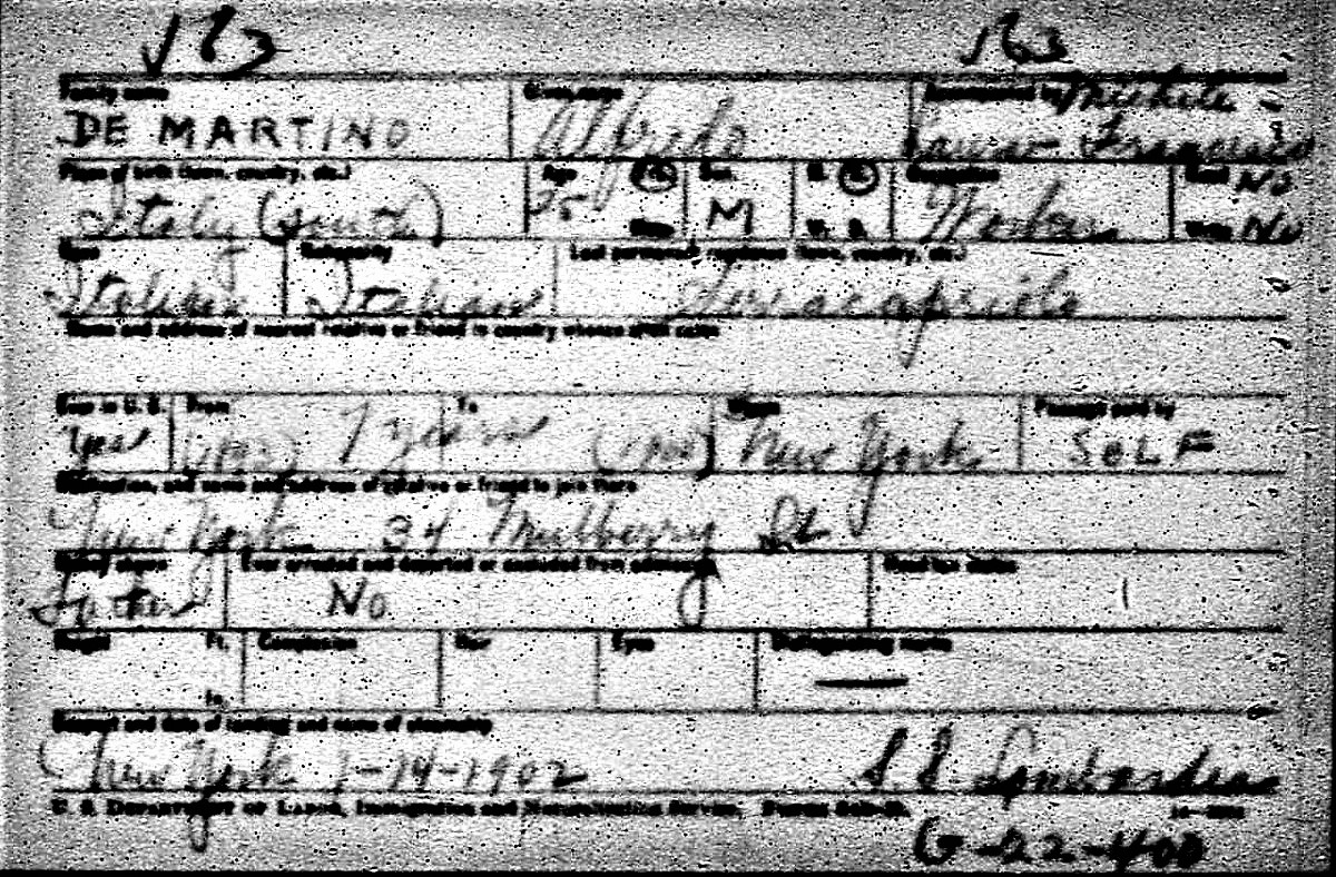 Alfred DeMartino Immigration Record