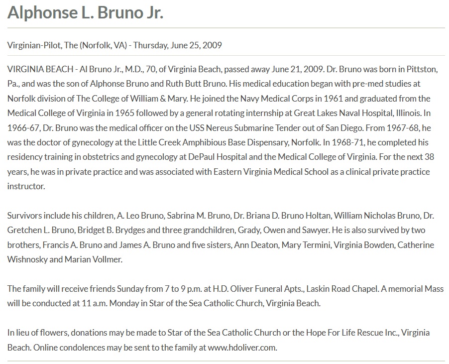 Alphonse Bruno Jr. Obituary
