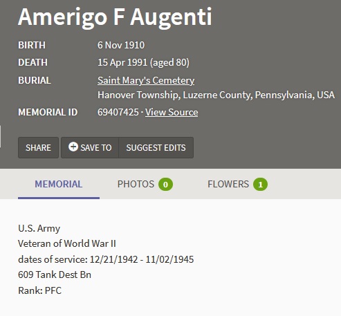 Amerigo (Frank) Augenti Death Record