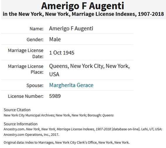 Amerigo Frank Augenti and Margherita Gerace Marriage