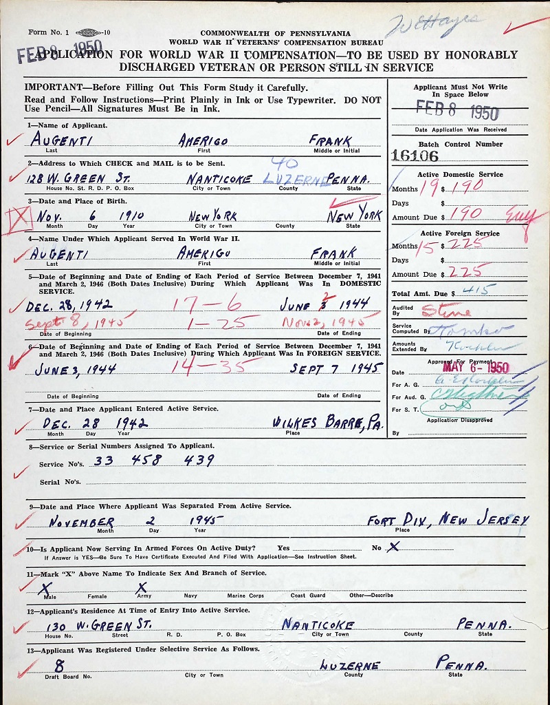 Amerigo Frank Augenti Military Record