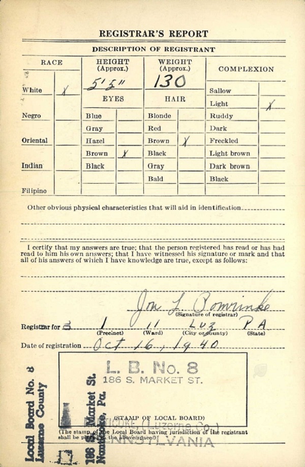 Amerigo Frank Augenti WW2 Draft Registration