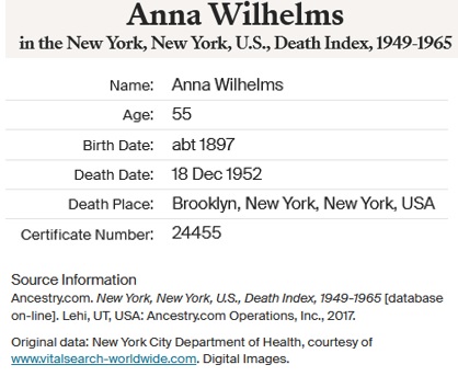 Anna Lau Wilhelms Death Index
