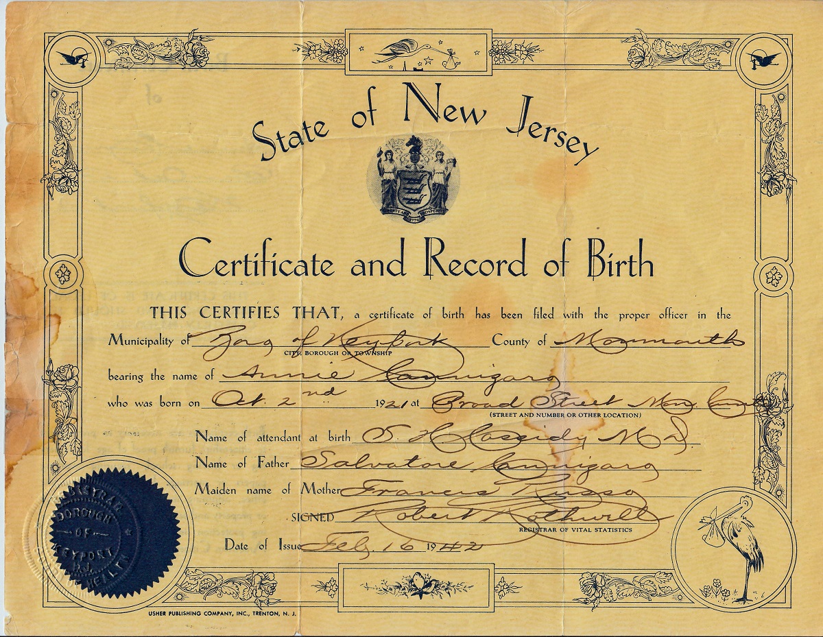 Ann Cannizzaro Birth Certificate