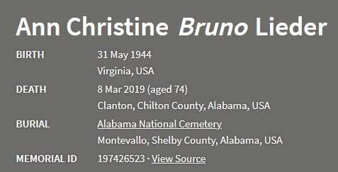 Ann Christine Bruno Death Record