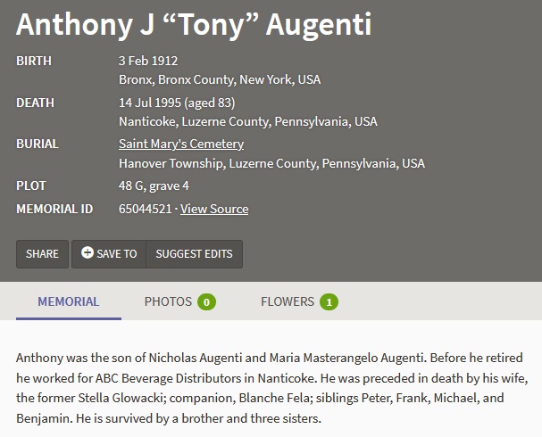 Anthony J. Augenti Cemetery Record