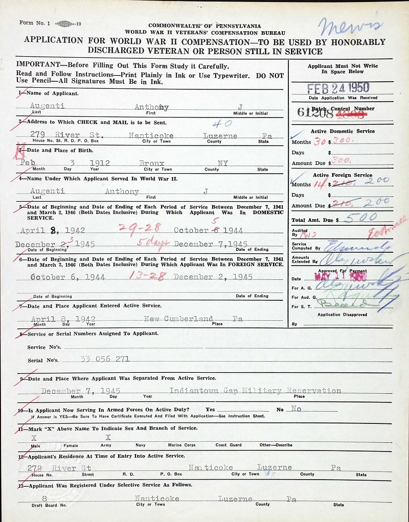 Anthony J. Augenti Military Record