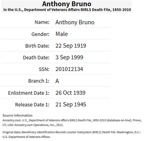 Anthony Bruno Service Record