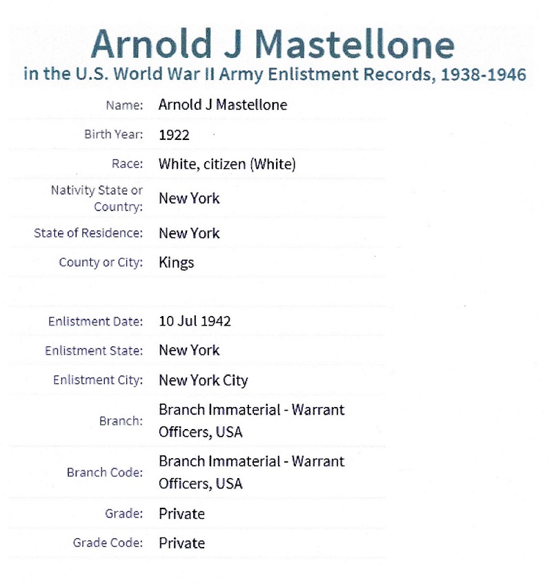 Arnold J. Mastellone Military Records