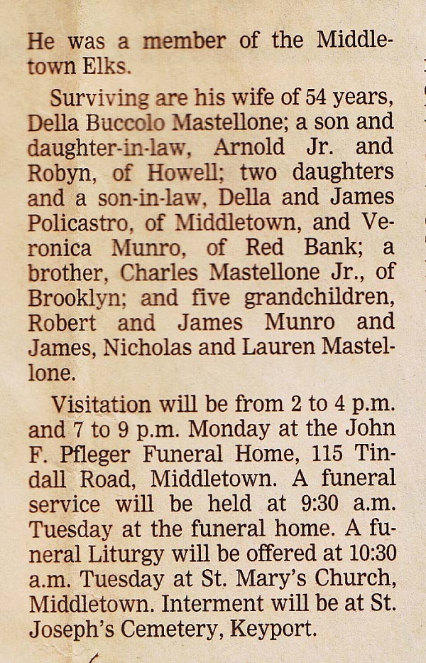 Arnold J. Mastellone Sr. Obituary