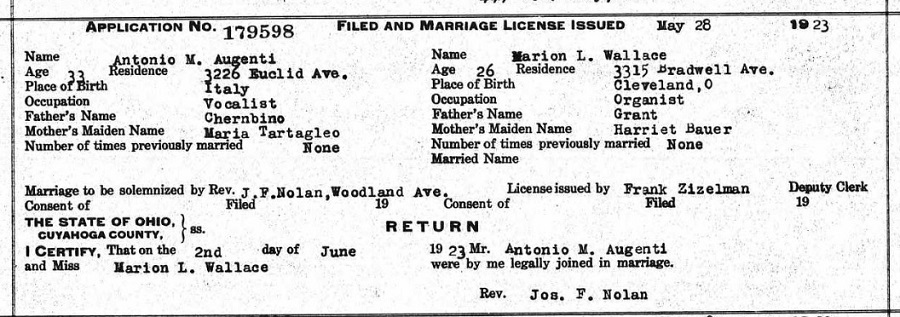 Anthony Augenti and Marion Wallace Marriage Index