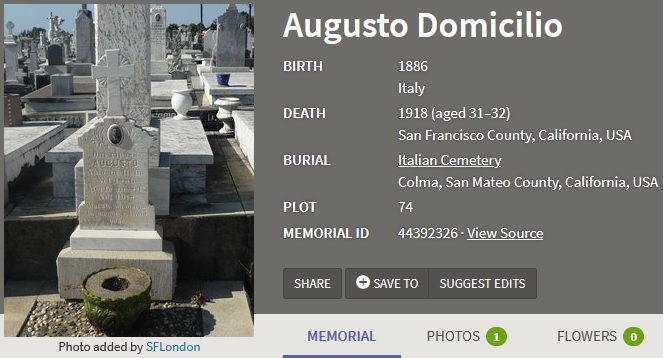 Sallustio Augusto Domicilio Cemetery Record