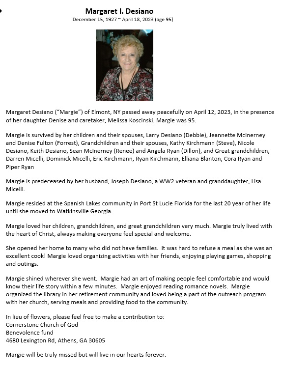 Margaret Fitzpatrick Desiano Obituary