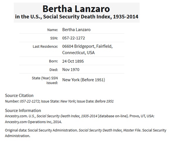 Bertha Farber Lanzaro SSDI