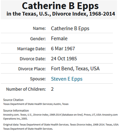 Catherine Philomena Bruno and Steven Errol Epps Marriage
