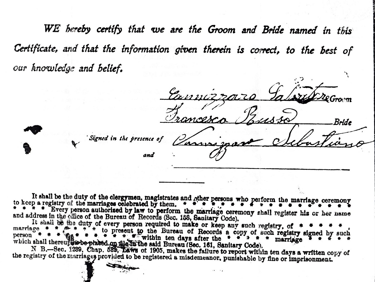 Salvatore Cannizzaro and Francesca Russo Marriage Certificate