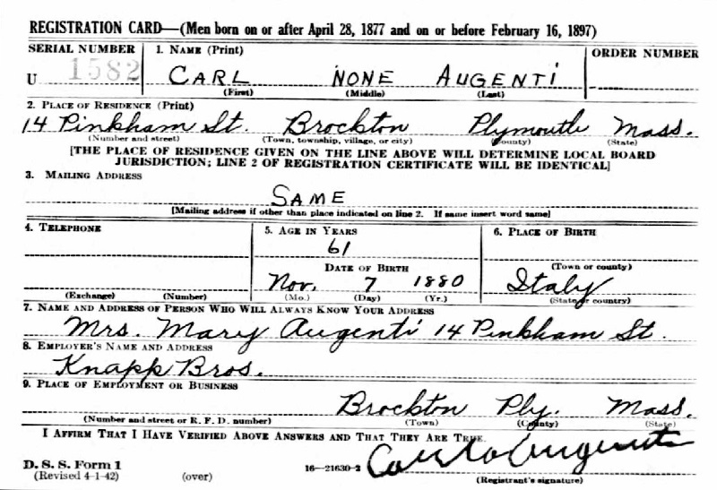 Carlo Augenti World War 2 Draft Registration