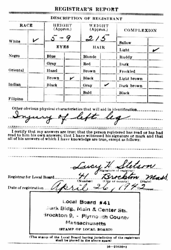Carlo Augenti World War 2 Draft Registration