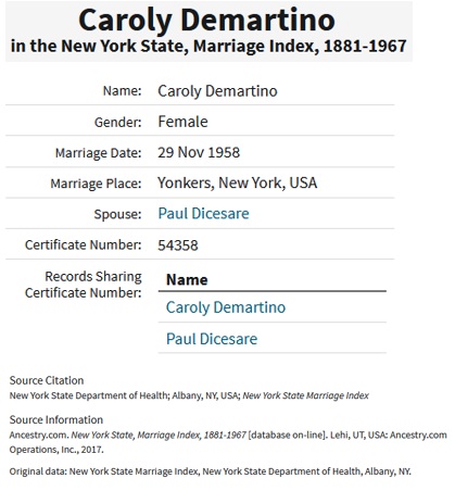 Carolyn DeMartino and Paul DiCesare Marriage