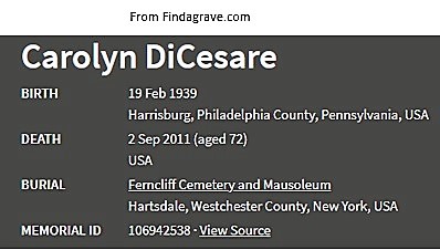 Carolyn DeMartino DiCesare Cemetery Record