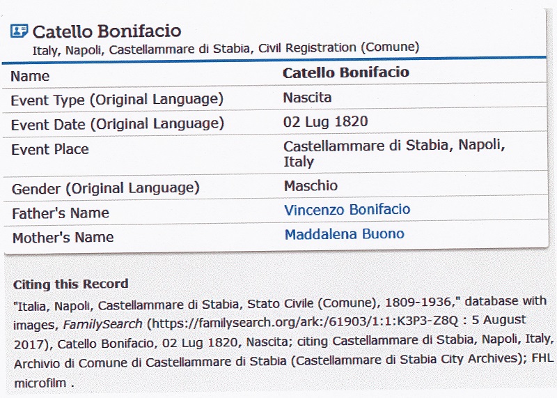 Catello Bonifacio Birth Record