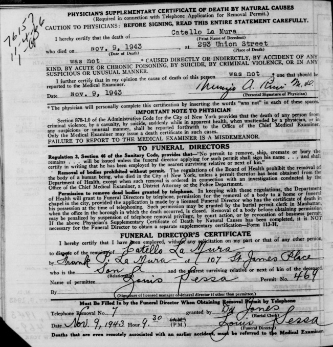 Catello LaMura Death Certificate