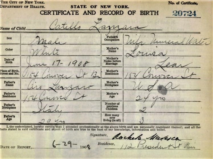 Catello R. Lanzaro Birth Certificate