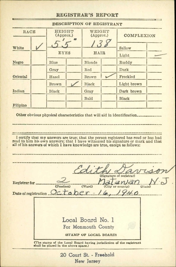 Catello Richard Lanzaro WW2 Draft Registration