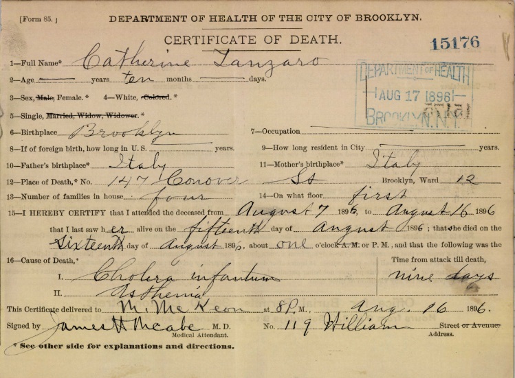Catherine Lanzaro Death Certificate