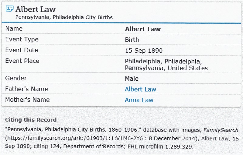 Charles ALbert Lau Birth Index