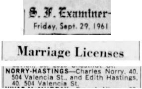 Charles Alfred Norry and Edith E. Hastings Marriage Index