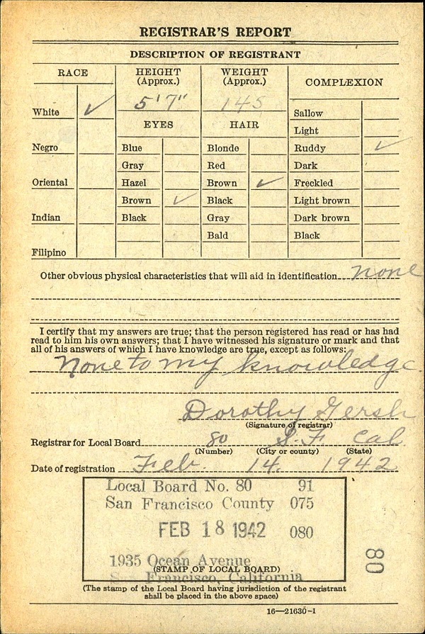 Charles Alfred Norry World War II Draft Registration