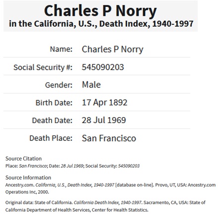 Charles P. Norry Death Index