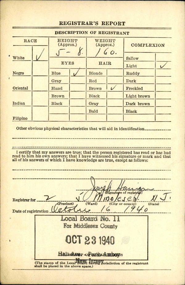 Charles Wichowski WW2 Draft Registration