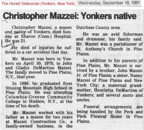 Christopher Mazzei Obituary