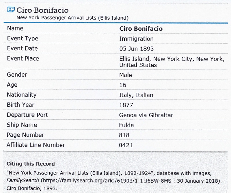 Ciro Lanzaro Immigration Record