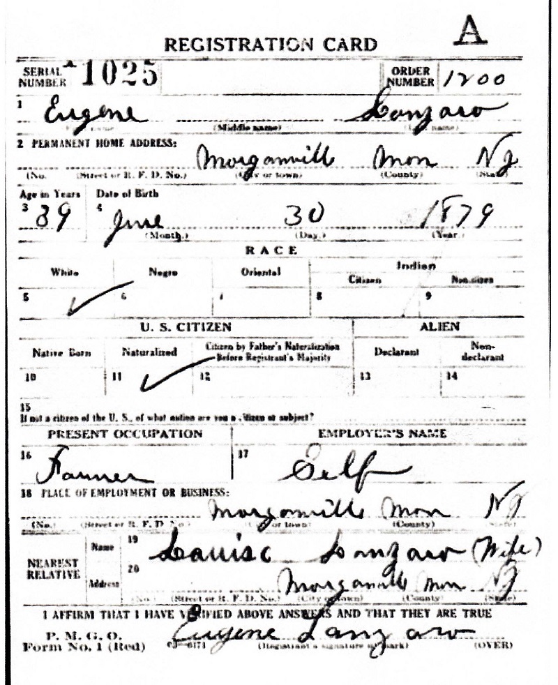 Ciro Eugene Lanzaro World War I Draft Registration