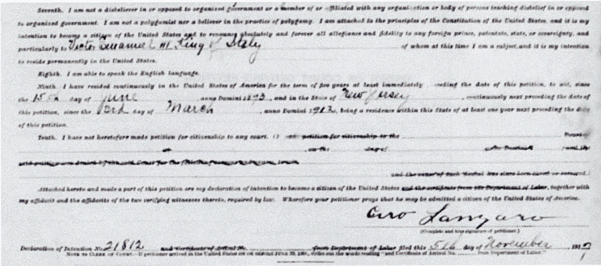 Ciro Lanzaro Naturalization Record