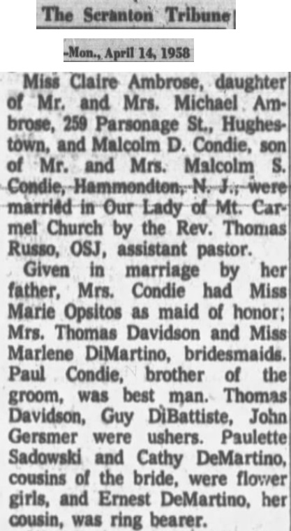 Claire Ambrose and Malcolm Condie Marriage