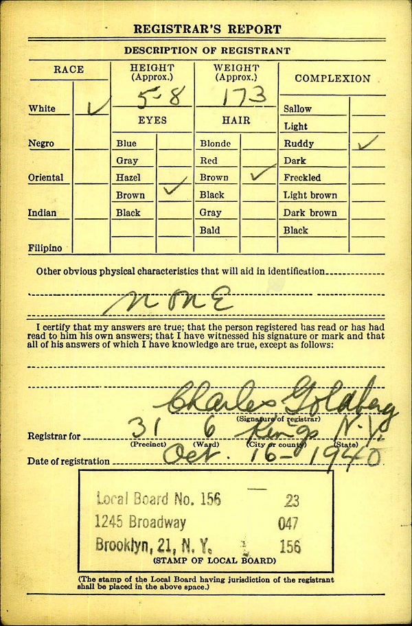 Columbo Augenti WW2 Draft Registration