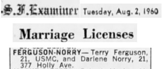 Darlene Norry and Terry Ferguson Marriage License Announcement