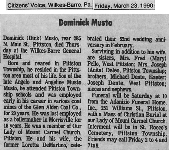 Dominick Musto Obituary