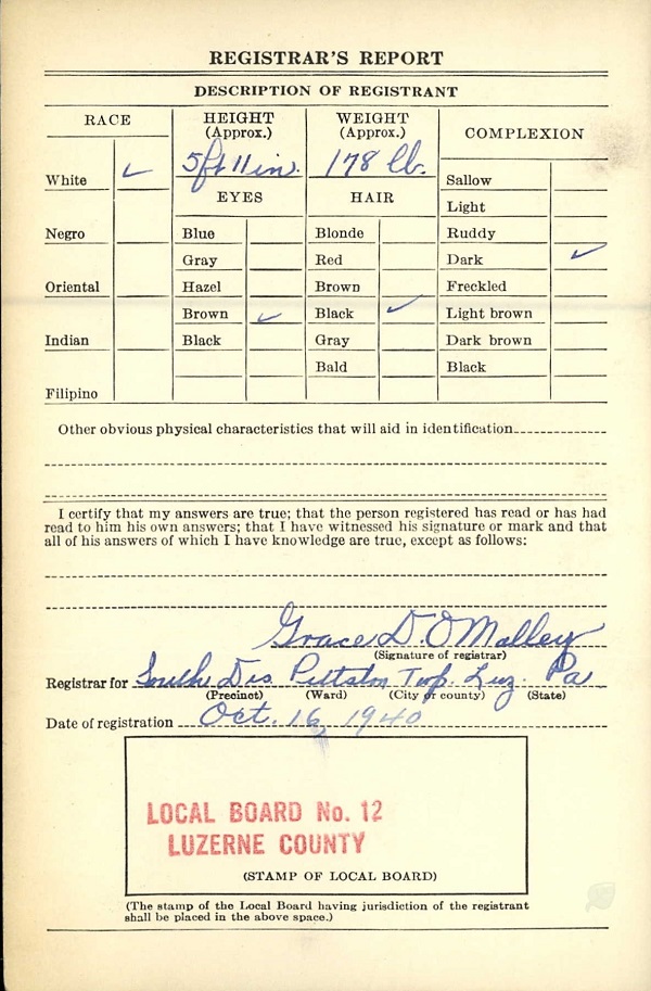 Dominick Musto World War II Draft Registration
