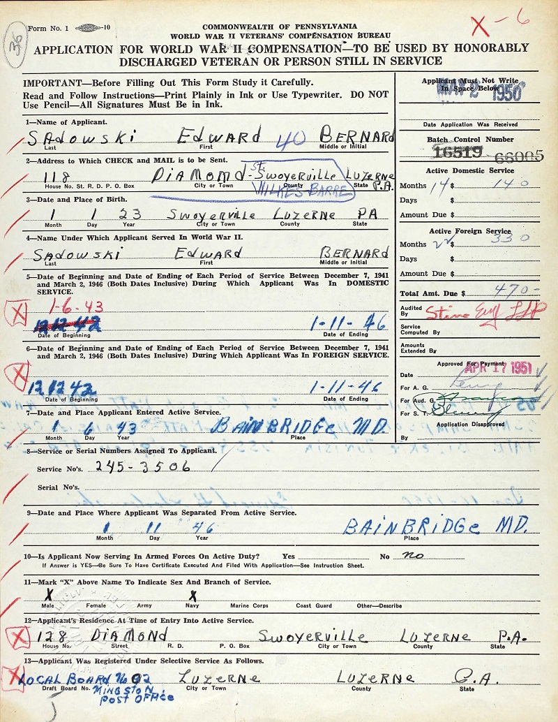 Edward Sadowski Military Record