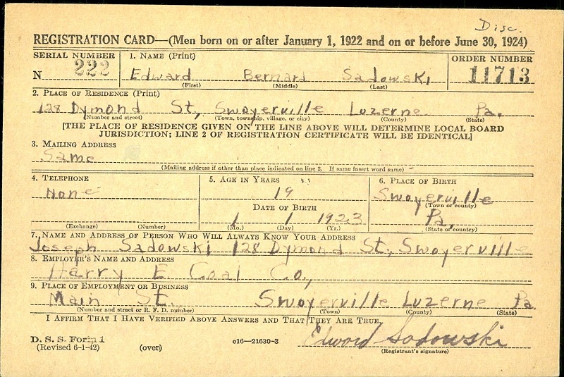 Edward Sadowski Military Record